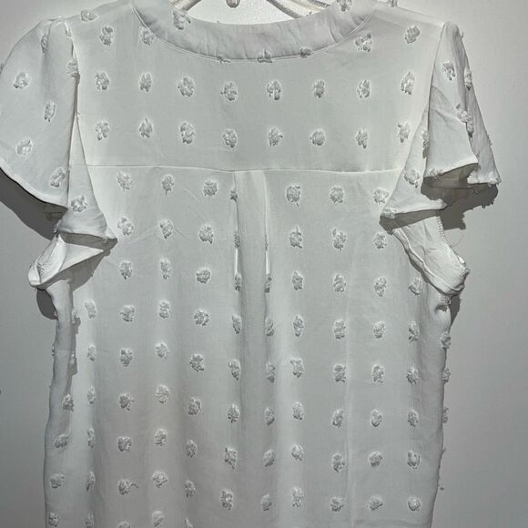 Fantaslook Women's White Swiss Dot V-Neck Flutter Short Sleeve Blouse Size Small - Picture 6 of 9